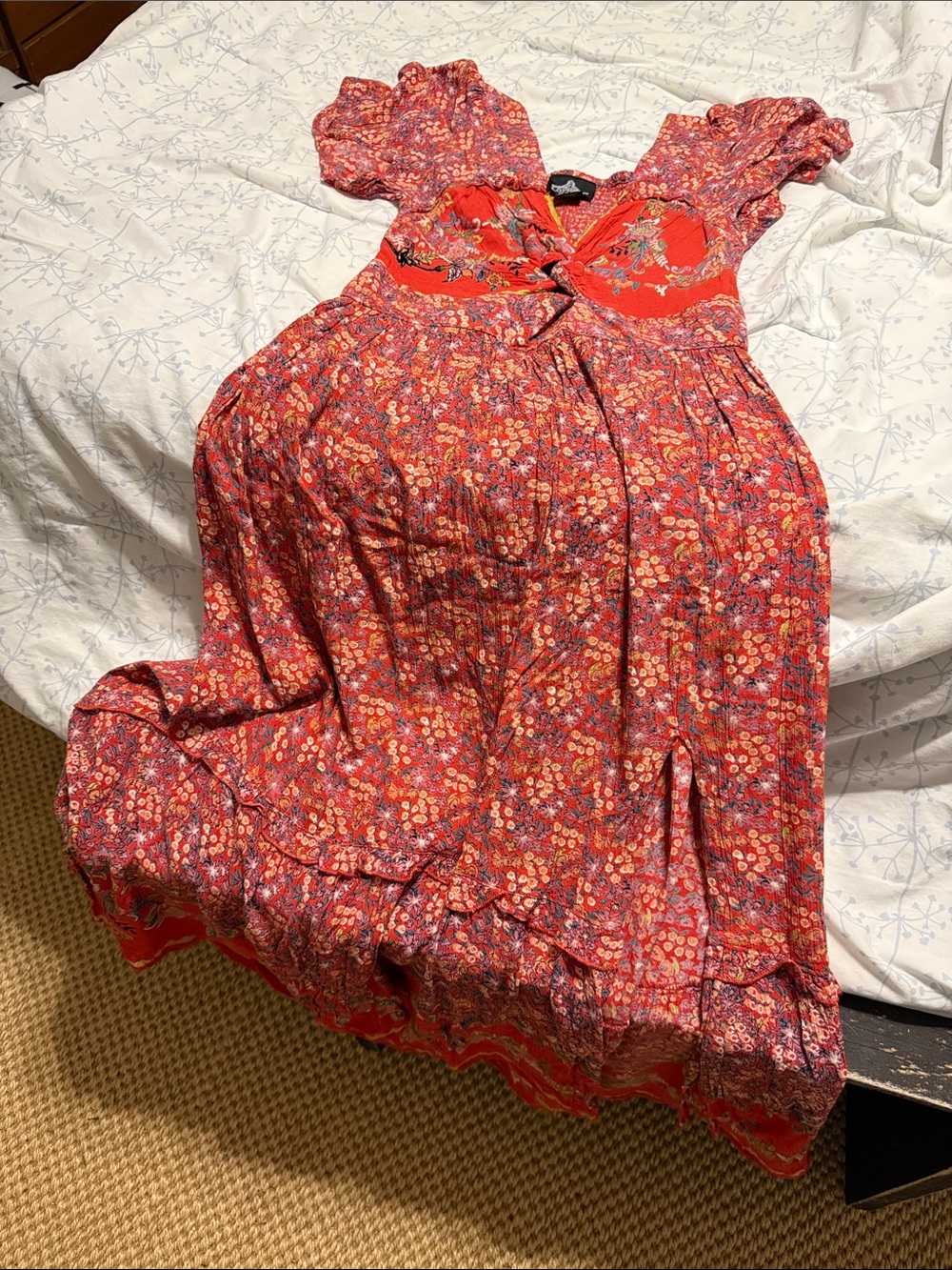 Angie Red Floral Short-Sleeve Boho Tunic